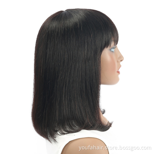 Short Human Hair Bob Wigs With Fringe Bangs 6-14 inch Non Lace Remy Curly Bob Wig 150% Full Machine Glueless Human Hair Wigs